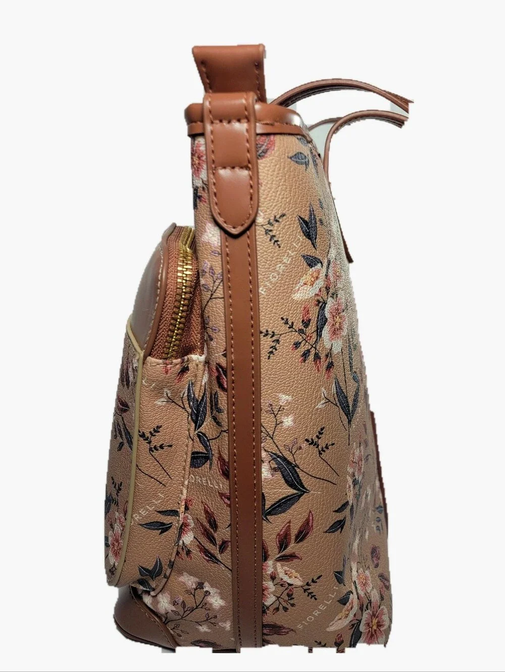 NWT Fiorelli Brown Floral Utility Tote Bag Detachable Pouch Gold Hardware
